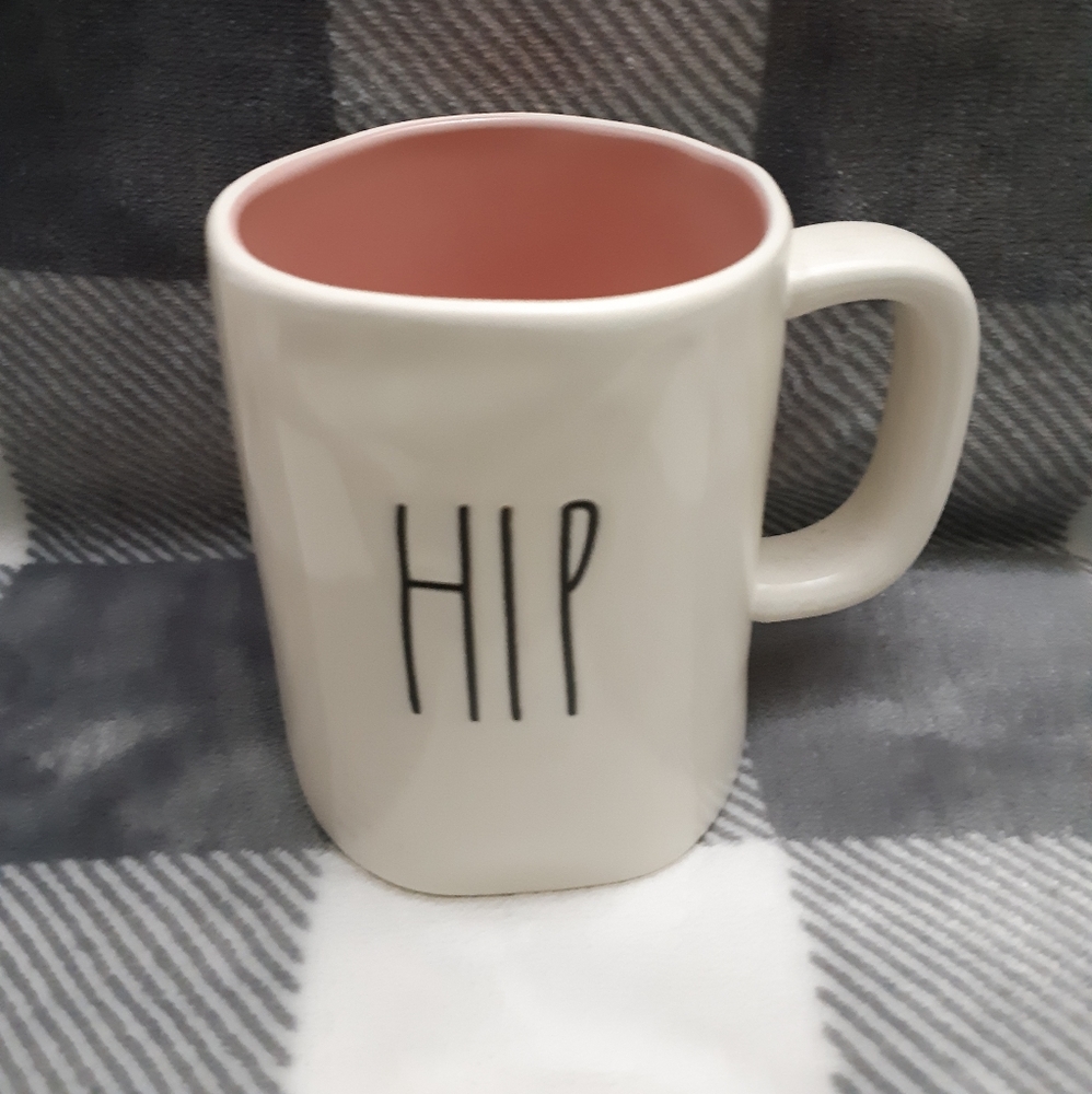 Rae Dunn HIP/HOP mug white with Pink inside